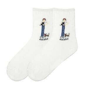 NWT The Girls Cat Girl Lady Black Brown Cats Kitten White Woman's Socks Sz 9-11